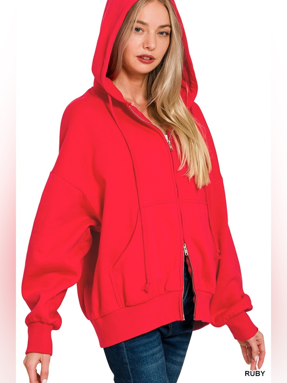 Zenana Ruby Fleece Zip-Up Hoodie with Pockets